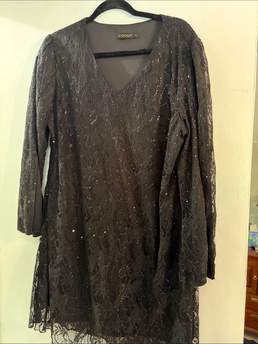 Black Lace V-Neck Long Sleeve Evening Dress